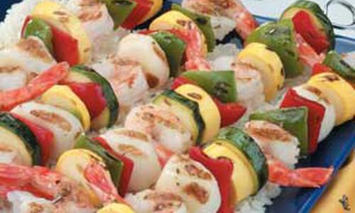 Lobster, Sea Scallop, and Shrimp Herbed Seafood Skewers