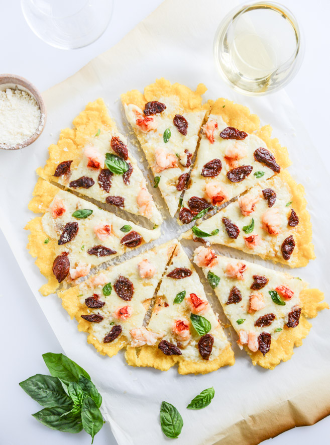 Lobster Pizza with Polenta Crust and Sun Dried Tomatoes