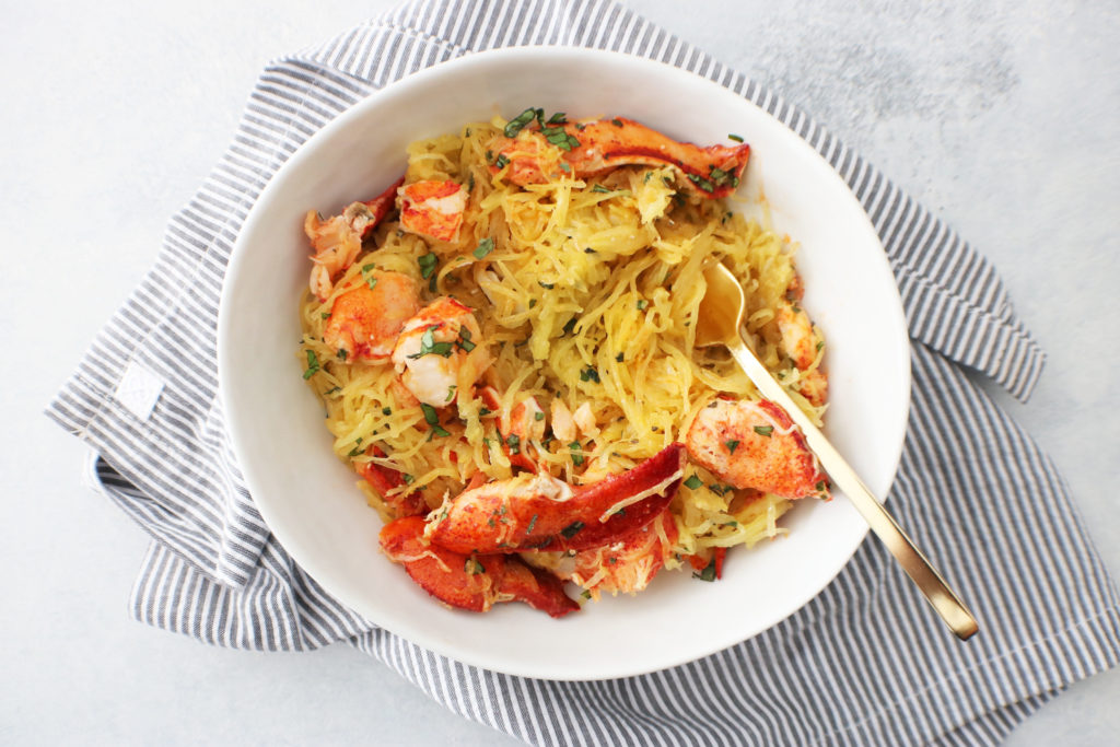 lobster spaghetti squash garlic herb butter dish